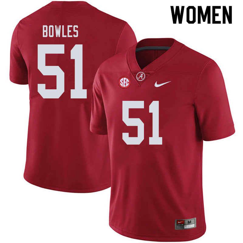 Alabama Crimson Tide Women's Tanner Bowles #51 Crimson NCAA Nike Authentic Stitched 2019 College Football Jersey MG16J36DR